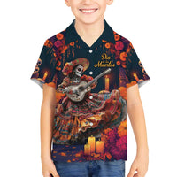 Mexican La Catrina Skeletons Dancing Family Matching Off The Shoulder Long Sleeve Dress and Hawaiian Shirt Dia de Los Muertos Verion 1 - Wonder Print Shop