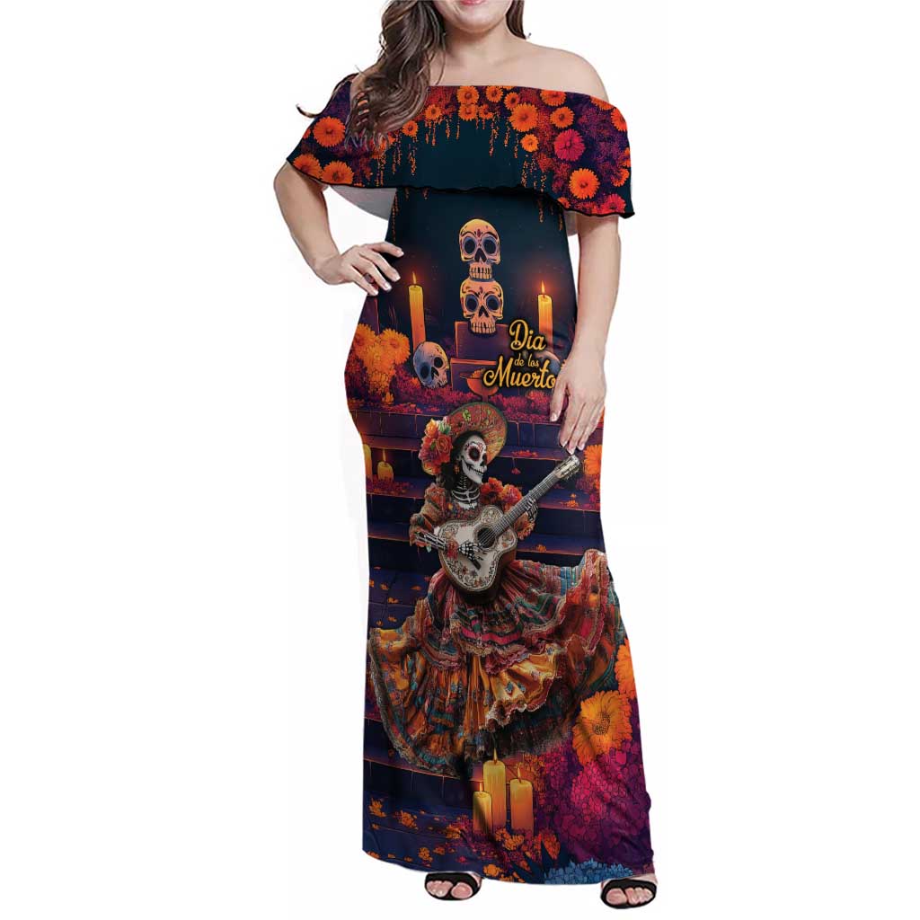 Mexican La Catrina Skeletons Dancing Family Matching Off Shoulder Maxi Dress and Hawaiian Shirt Dia de Los Muertos Verion 1 LT9 - Wonder Print Shop
