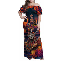 Mexican La Catrina Skeletons Dancing Family Matching Off Shoulder Maxi Dress and Hawaiian Shirt Dia de Los Muertos Verion 1 LT9 - Wonder Print Shop