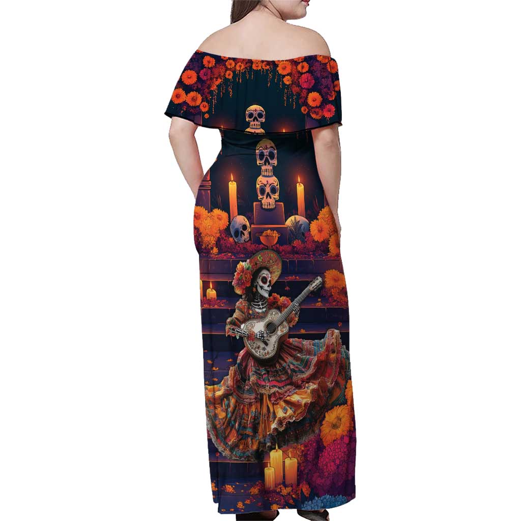 Mexican La Catrina Skeletons Dancing Family Matching Off Shoulder Maxi Dress and Hawaiian Shirt Dia de Los Muertos Verion 1 LT9 - Wonder Print Shop