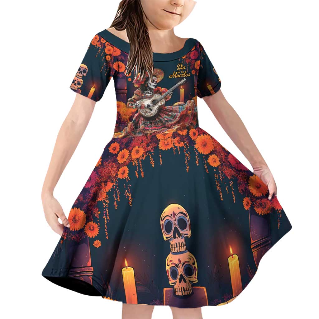 Mexican La Catrina Skeletons Dancing Family Matching Off Shoulder Short Dress and Hawaiian Shirt Dia de Los Muertos Verion 1 LT9 - Wonder Print Shop