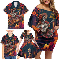 Mexican La Catrina Skeletons Dancing Family Matching Off Shoulder Short Dress and Hawaiian Shirt Dia de Los Muertos Verion 1 LT9 - Wonder Print Shop