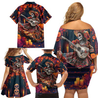 Mexican La Catrina Skeletons Dancing Family Matching Off Shoulder Short Dress and Hawaiian Shirt Dia de Los Muertos Verion 1 LT9 - Wonder Print Shop
