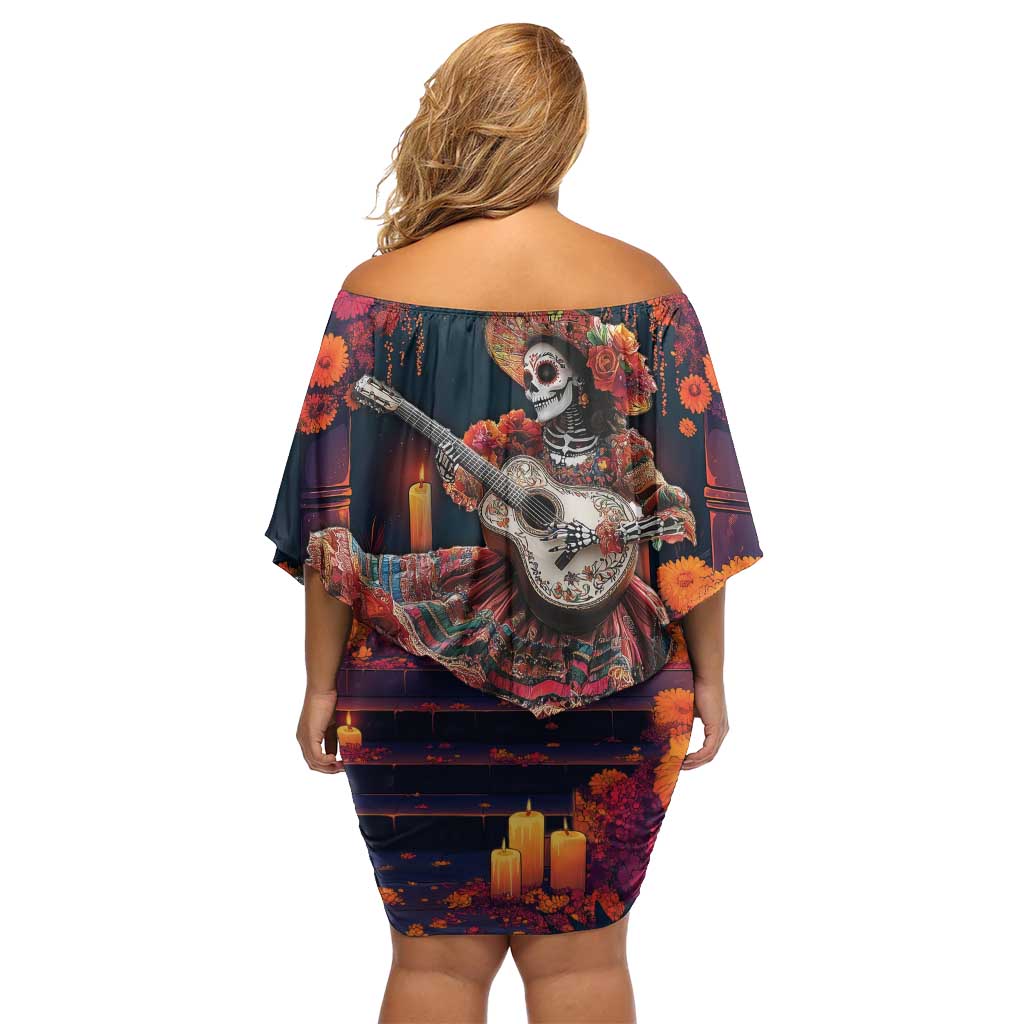 Mexican La Catrina Skeletons Dancing Family Matching Off Shoulder Short Dress and Hawaiian Shirt Dia de Los Muertos Verion 1 LT9 - Wonder Print Shop