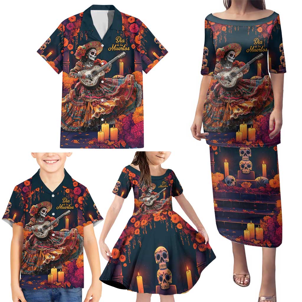 Mexican La Catrina Skeletons Dancing Family Matching Puletasi and Hawaiian Shirt Dia de Los Muertos Verion 1 - Wonder Print Shop
