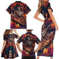 Mexican La Catrina Skeletons Dancing Family Matching Short Sleeve Bodycon Dress and Hawaiian Shirt Dia de Los Muertos Verion 1 - Wonder Print Shop