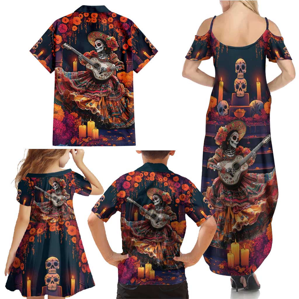 Mexican La Catrina Skeletons Dancing Family Matching Summer Maxi Dress and Hawaiian Shirt Dia de Los Muertos Verion 1 - Wonder Print Shop