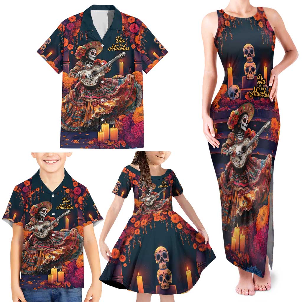 Mexican La Catrina Skeletons Dancing Family Matching Tank Maxi Dress and Hawaiian Shirt Dia de Los Muertos Verion 1 - Wonder Print Shop