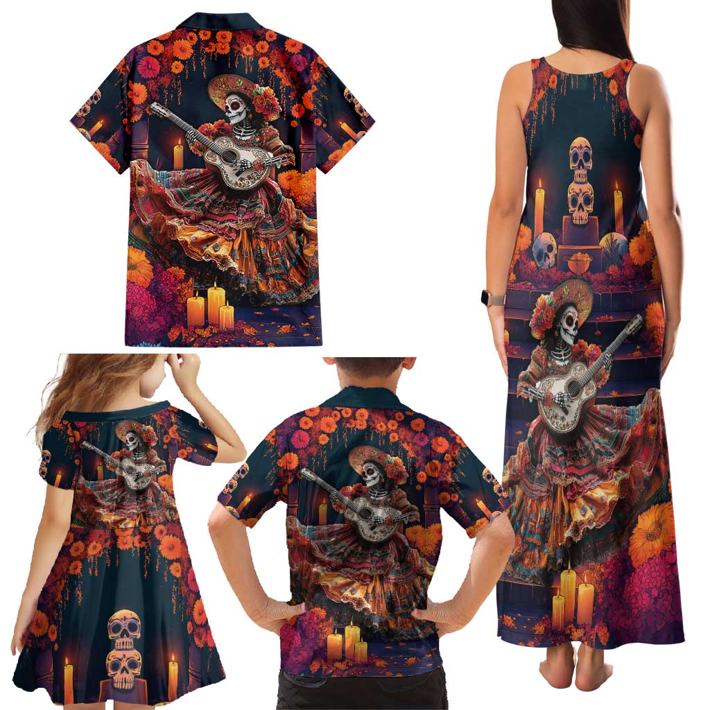 Mexican La Catrina Skeletons Dancing Family Matching Tank Maxi Dress and Hawaiian Shirt Dia de Los Muertos Verion 1 - Wonder Print Shop