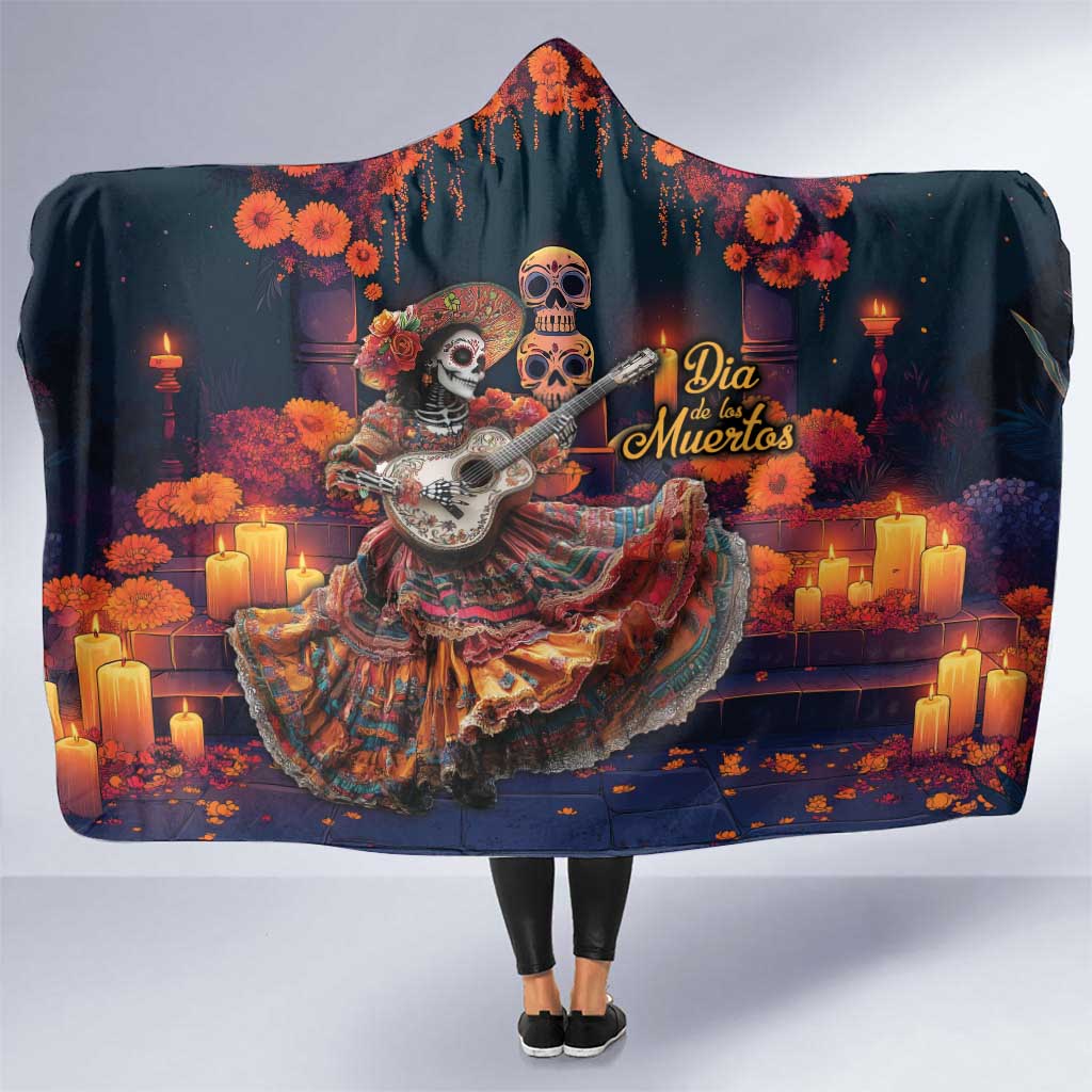 Mexican La Catrina Skeletons Dancing Hooded Blanket Dia de Los Muertos Verion 1