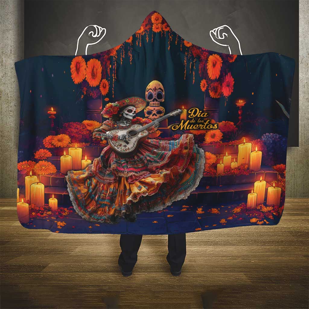 Mexican La Catrina Skeletons Dancing Hooded Blanket Dia de Los Muertos Verion 1