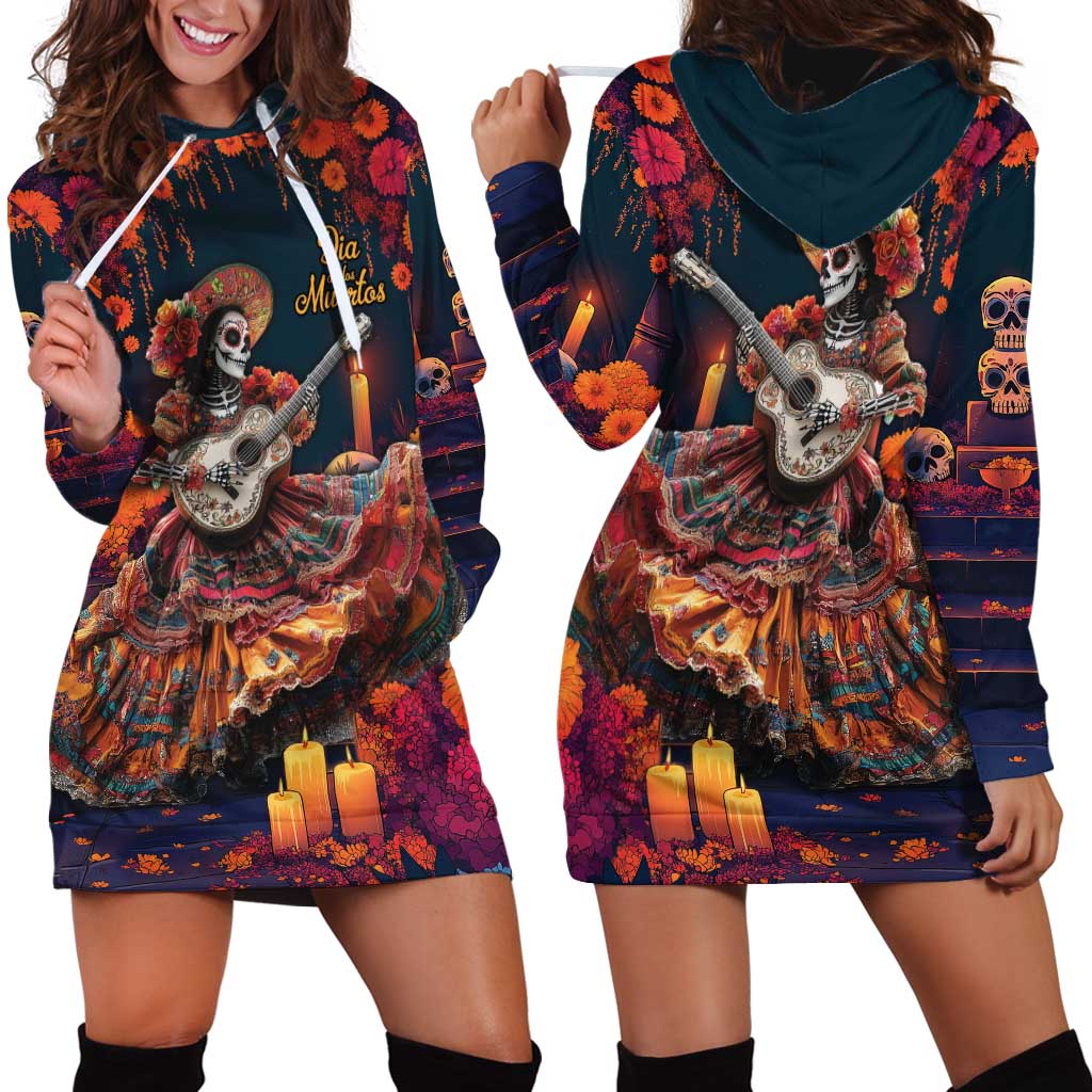 Mexican La Catrina Skeletons Dancing Hoodie Dress Dia de Los Muertos Verion 1 - Wonder Print Shop