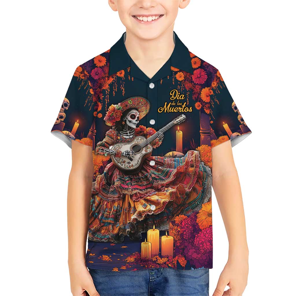 Mexican La Catrina Skeletons Dancing Kid Hawaiian Shirt Dia de Los Muertos Verion 1 - Wonder Print Shop