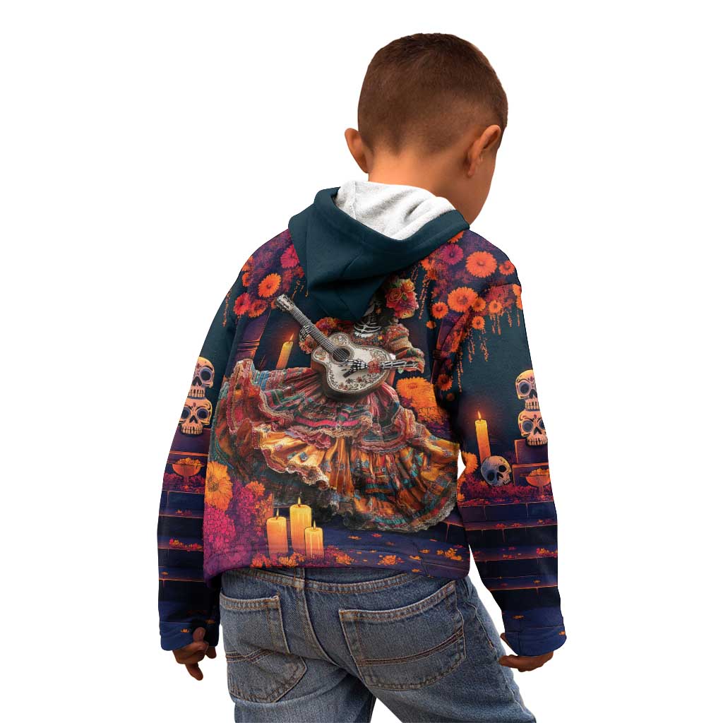 Mexican La Catrina Skeletons Dancing Kid Hoodie Dia de Los Muertos Verion 1 - Wonder Print Shop