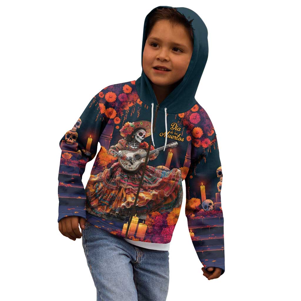 Mexican La Catrina Skeletons Dancing Kid Hoodie Dia de Los Muertos Verion 1 - Wonder Print Shop