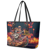 Mexican La Catrina Skeletons Dancing Leather Tote Bag Dia de Los Muertos Verion 1 - Wonder Print Shop
