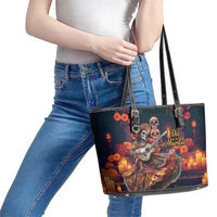 Mexican La Catrina Skeletons Dancing Leather Tote Bag Dia de Los Muertos Verion 1 - Wonder Print Shop