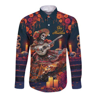 Mexican La Catrina Skeletons Dancing Long Sleeve Button Shirt Dia de Los Muertos Verion 1 - Wonder Print Shop