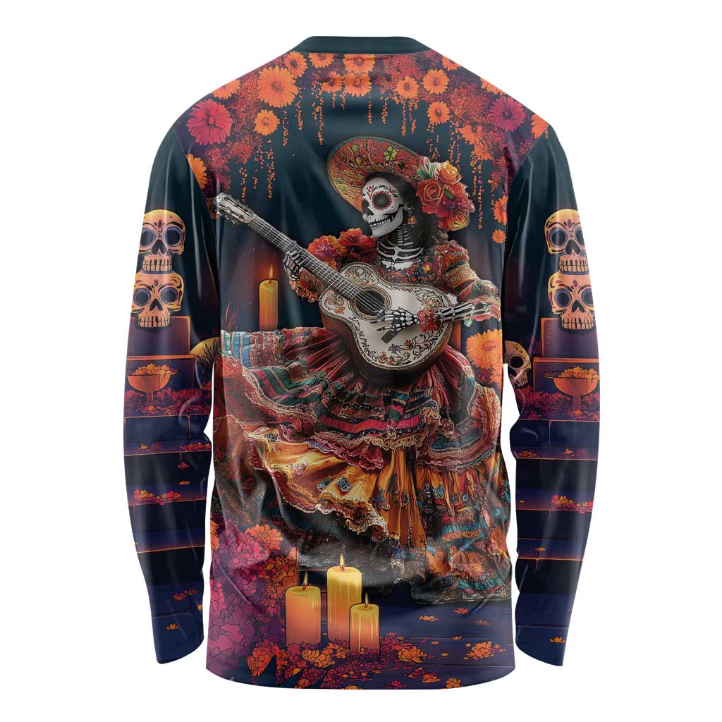 Mexican La Catrina Skeletons Dancing Long Sleeve Shirt Dia de Los Muertos Verion 1 - Wonder Print Shop