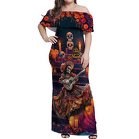 Mexican La Catrina Skeletons Dancing Off Shoulder Maxi Dress Dia de Los Muertos Verion 1 - Wonder Print Shop