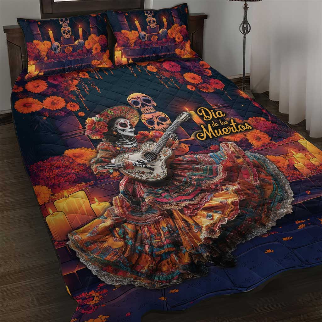 Mexican La Catrina Skeletons Dancing Quilt Bed Set Dia de Los Muertos Verion 1 - Wonder Print Shop