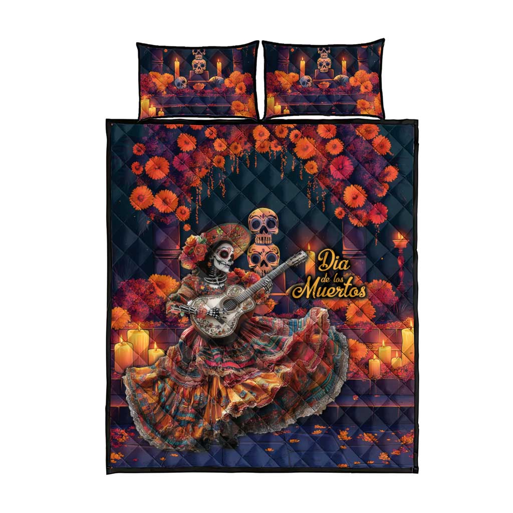 Mexican La Catrina Skeletons Dancing Quilt Bed Set Dia de Los Muertos Verion 1 - Wonder Print Shop