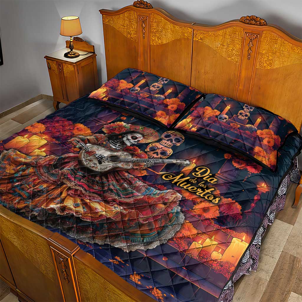 Mexican La Catrina Skeletons Dancing Quilt Bed Set Dia de Los Muertos Verion 1 - Wonder Print Shop