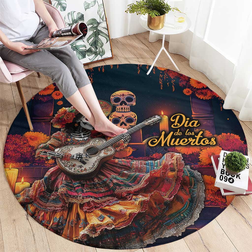 Mexican La Catrina Skeletons Dancing Round Carpet Dia de Los Muertos Verion 1