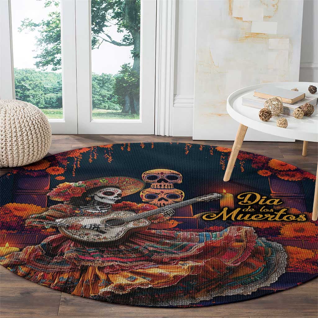 Mexican La Catrina Skeletons Dancing Round Carpet Dia de Los Muertos Verion 1
