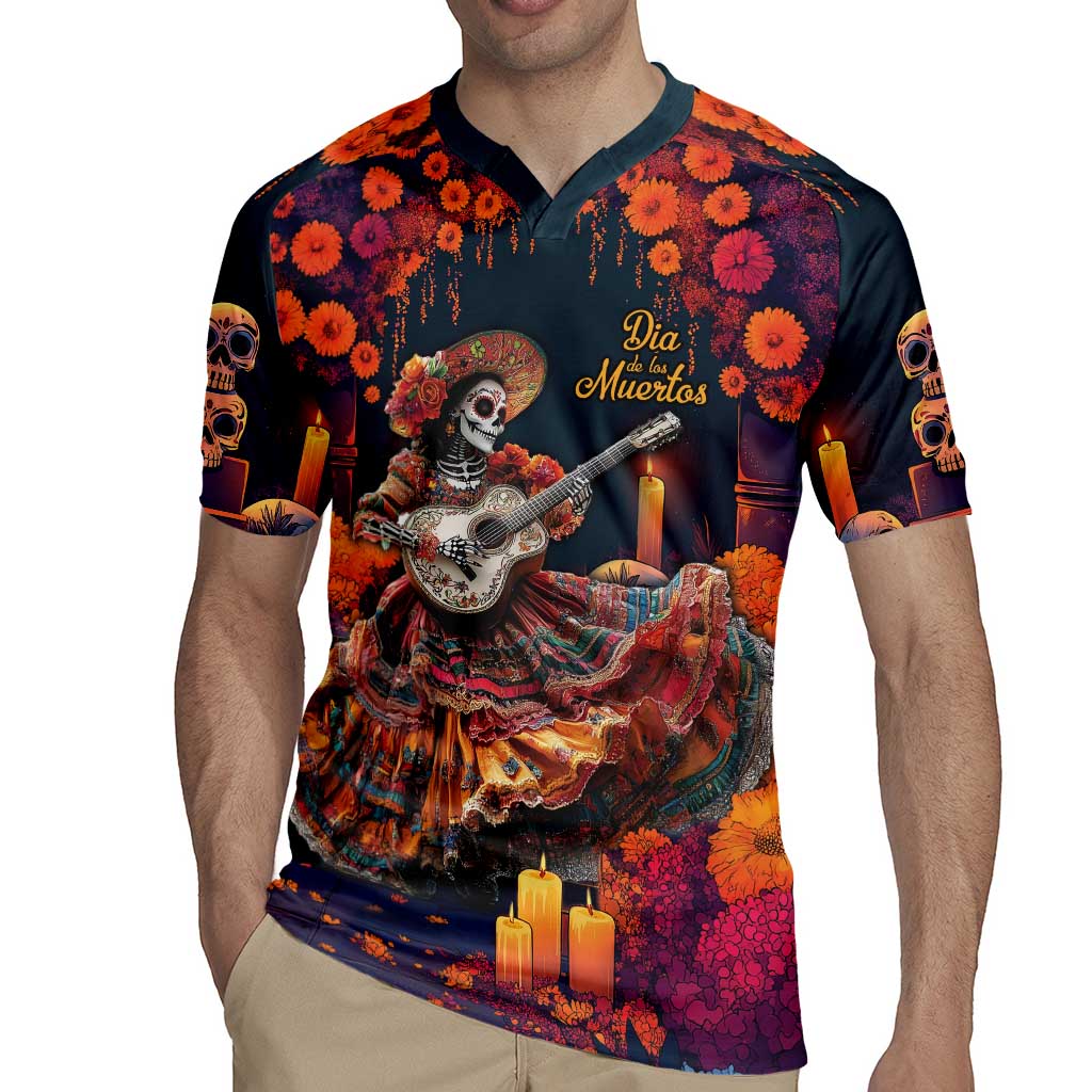 Mexican La Catrina Skeletons Dancing Rugby Jersey Dia de Los Muertos Verion 1 - Wonder Print Shop