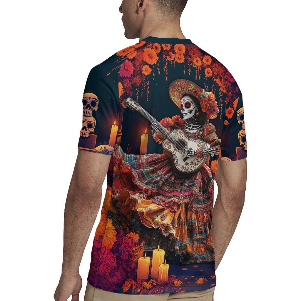 Mexican La Catrina Skeletons Dancing Rugby Jersey Dia de Los Muertos Verion 1 - Wonder Print Shop
