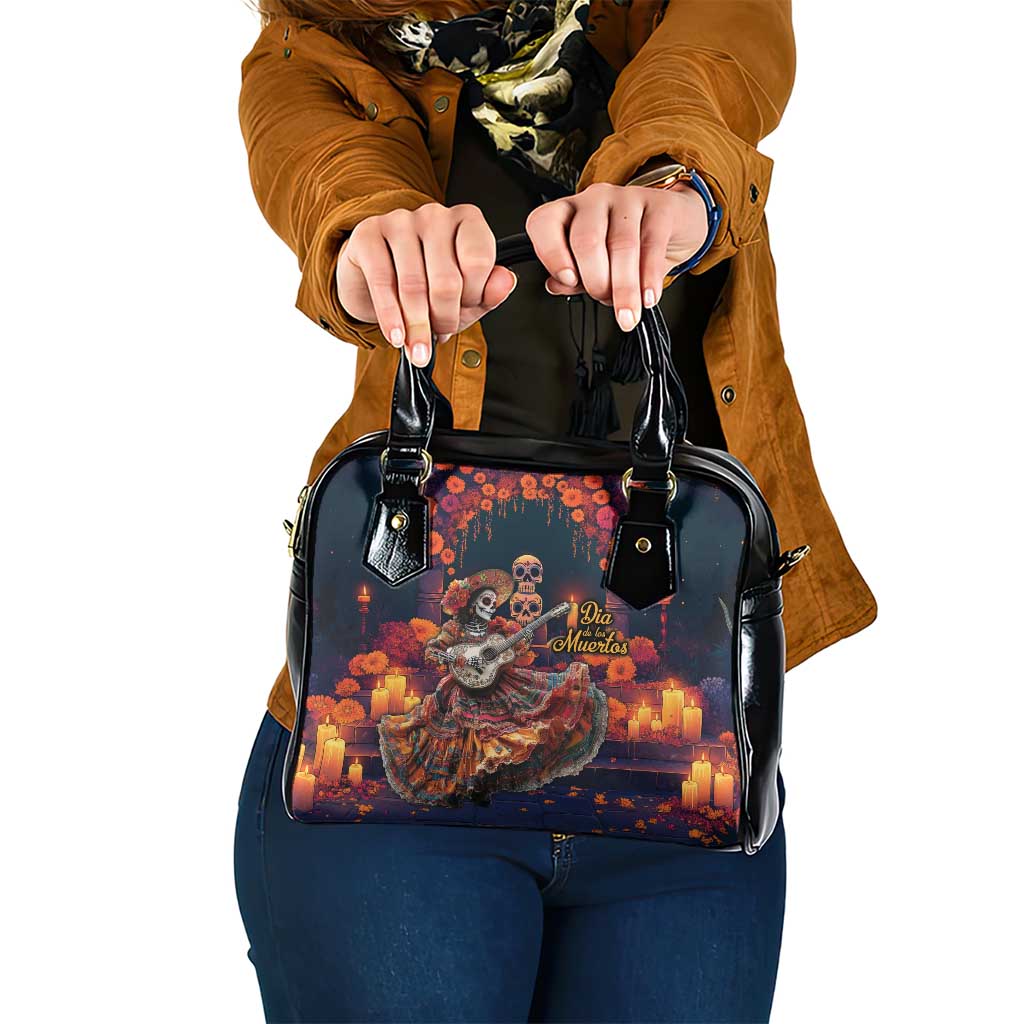 Mexican La Catrina Skeletons Dancing Shoulder Handbag Dia de Los Muertos Verion 1