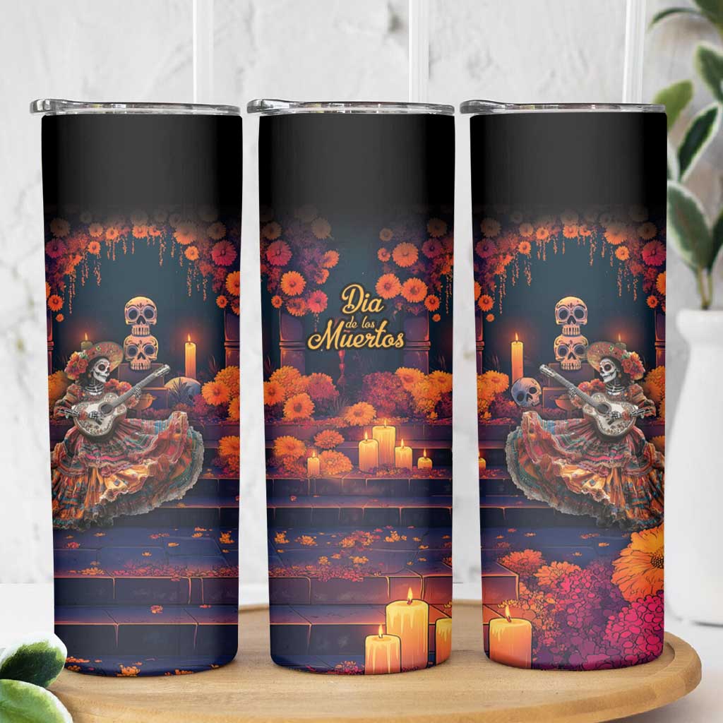 Mexican La Catrina Skeletons Dancing Skinny Tumbler Dia de Los Muertos Verion 1 - Wonder Print Shop