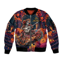 Mexican La Catrina Skeletons Dancing Sleeve Zip Bomber Jacket Dia de Los Muertos Verion 1 - Wonder Print Shop