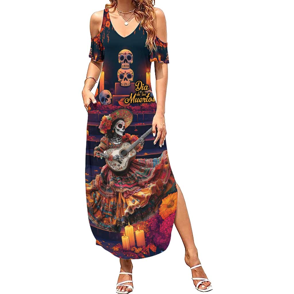 Mexican La Catrina Skeletons Dancing Summer Maxi Dress Dia de Los Muertos Verion 1 - Wonder Print Shop