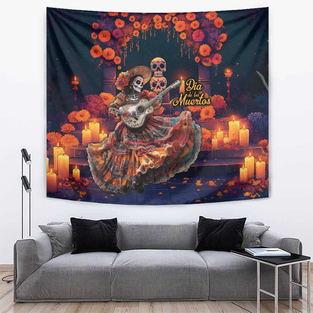 Mexican La Catrina Skeletons Dancing Tapestry Dia de Los Muertos Verion 1 - Wonder Print Shop