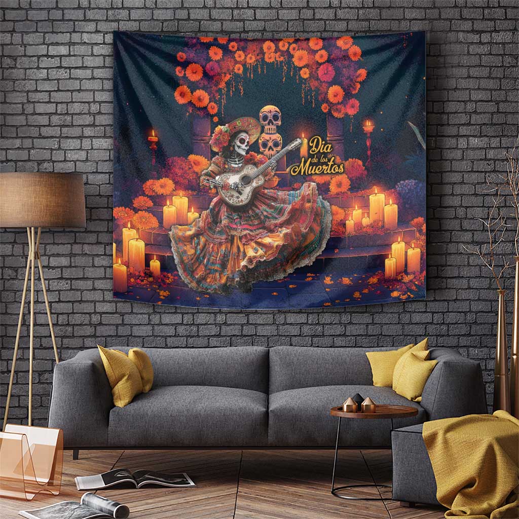 Mexican La Catrina Skeletons Dancing Tapestry Dia de Los Muertos Verion 1 - Wonder Print Shop