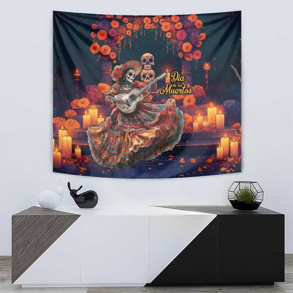 Mexican La Catrina Skeletons Dancing Tapestry Dia de Los Muertos Verion 1 - Wonder Print Shop