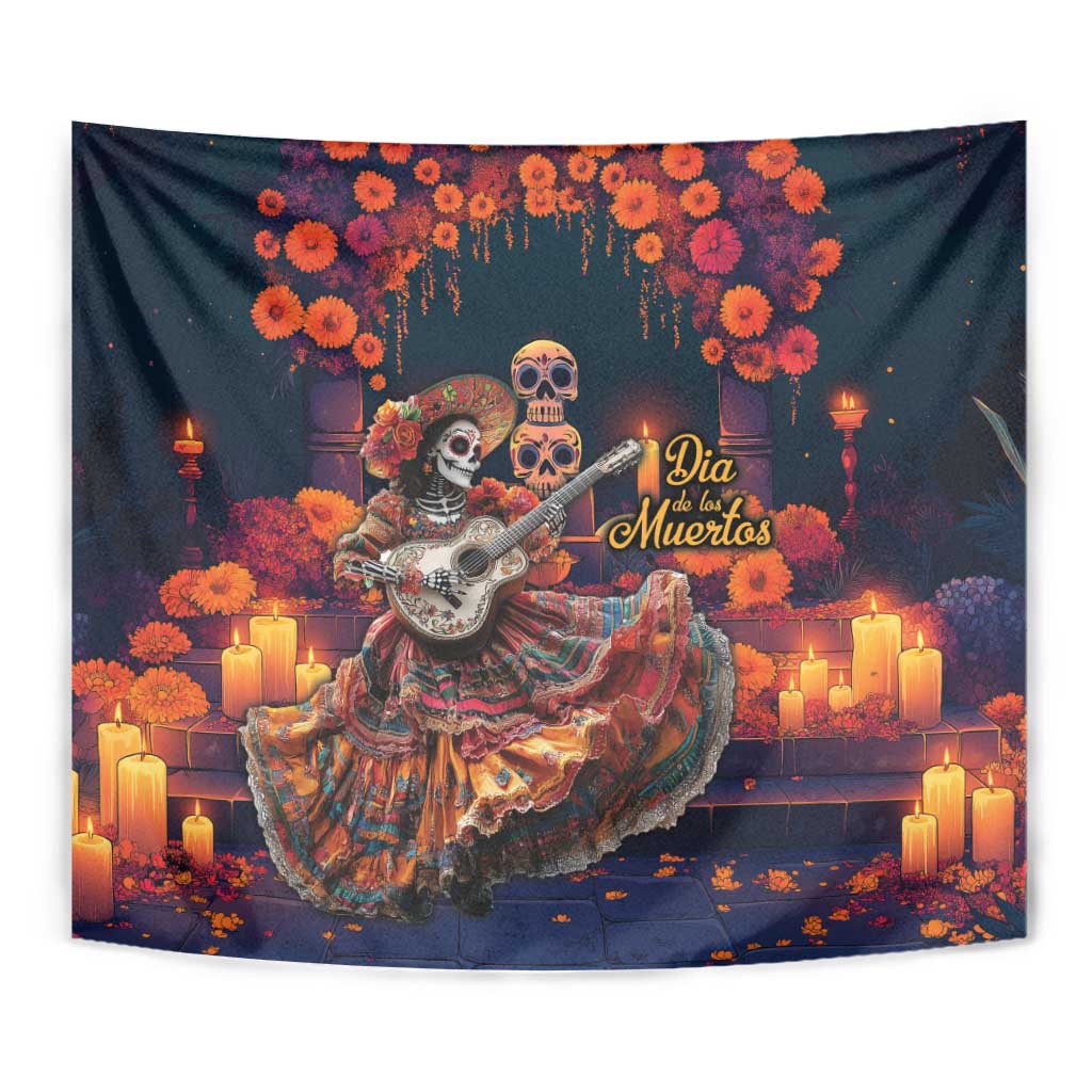 Mexican La Catrina Skeletons Dancing Tapestry Dia de Los Muertos Verion 1 - Wonder Print Shop
