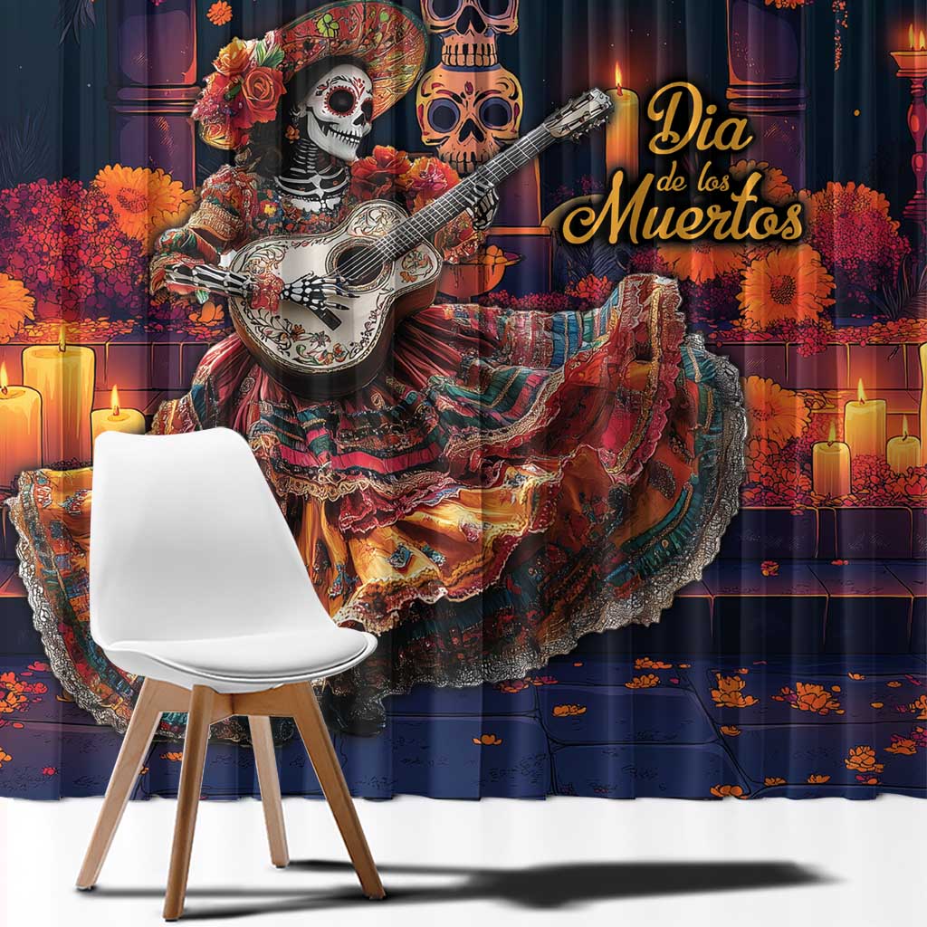 Mexican La Catrina Skeletons Dancing Window Curtain Dia de Los Muertos Verion 1 - Wonder Print Shop