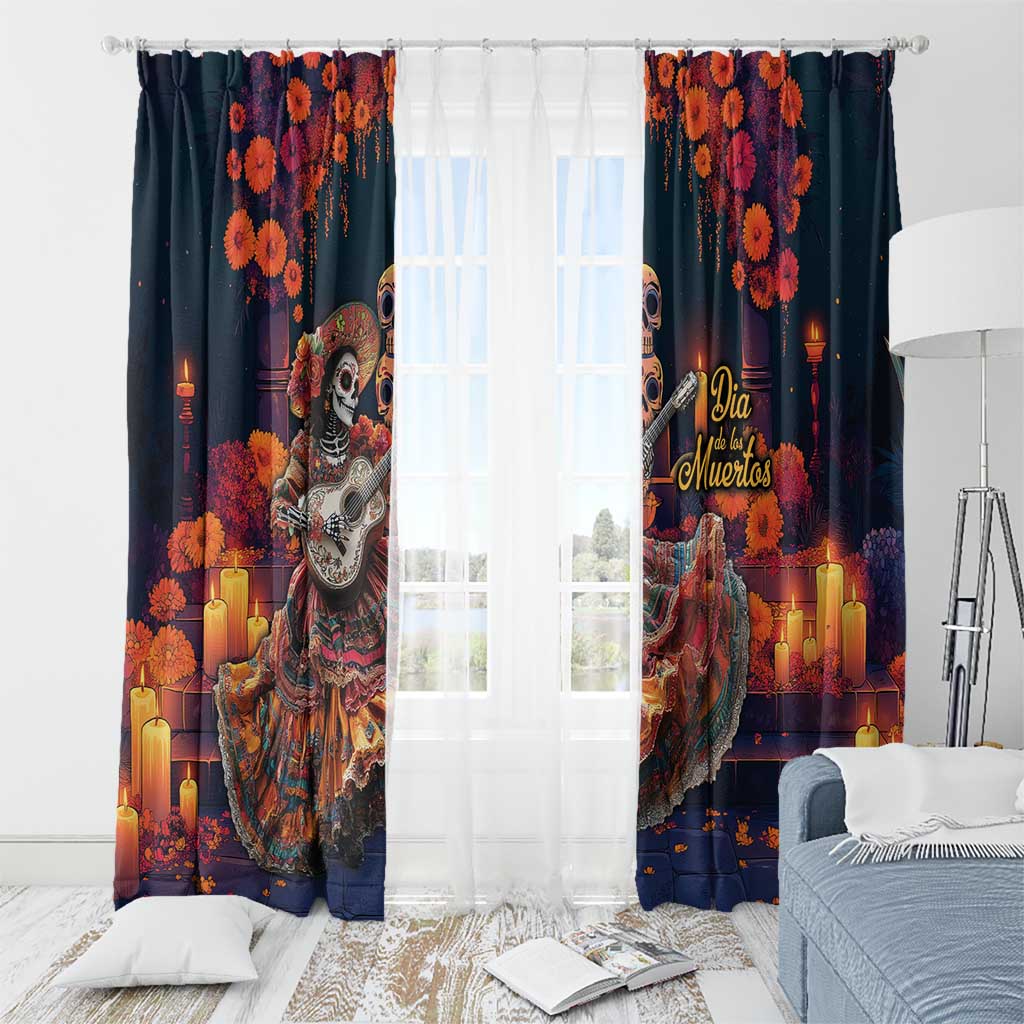 Mexican La Catrina Skeletons Dancing Window Curtain Dia de Los Muertos Verion 1 - Wonder Print Shop