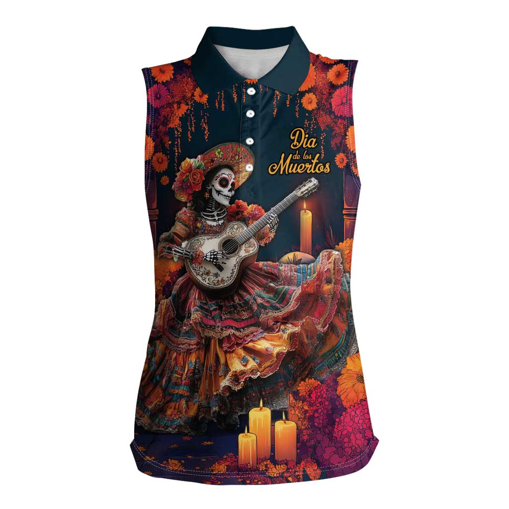 Mexican La Catrina Skeletons Dancing Women Sleeveless Polo Shirt Dia de Los Muertos Verion 1 - Wonder Print Shop