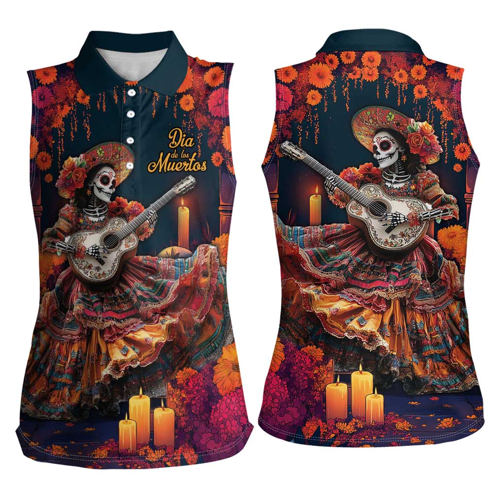 Mexican La Catrina Skeletons Dancing Women Sleeveless Polo Shirt Dia de Los Muertos Verion 1 - Wonder Print Shop