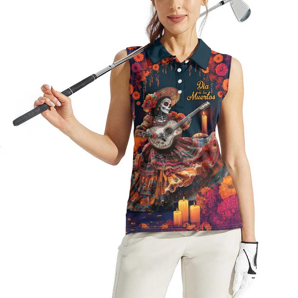 Mexican La Catrina Skeletons Dancing Women Sleeveless Polo Shirt Dia de Los Muertos Verion 1 - Wonder Print Shop