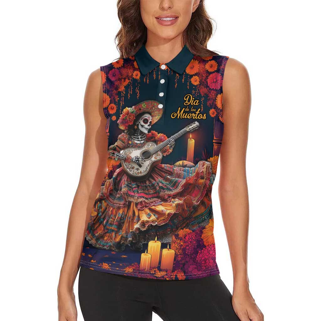 Mexican La Catrina Skeletons Dancing Women Sleeveless Polo Shirt Dia de Los Muertos Verion 1 - Wonder Print Shop