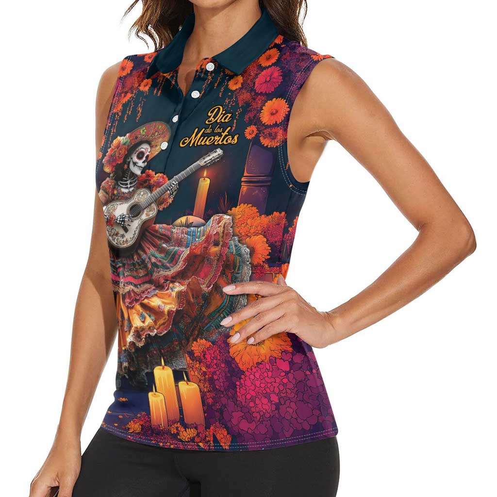 Mexican La Catrina Skeletons Dancing Women Sleeveless Polo Shirt Dia de Los Muertos Verion 1 - Wonder Print Shop