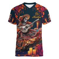 Mexican La Catrina Skeletons Dancing Women V-Neck T-Shirt Dia de Los Muertos Verion 1 - Wonder Print Shop