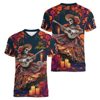 Mexican La Catrina Skeletons Dancing Women V-Neck T-Shirt Dia de Los Muertos Verion 1 - Wonder Print Shop
