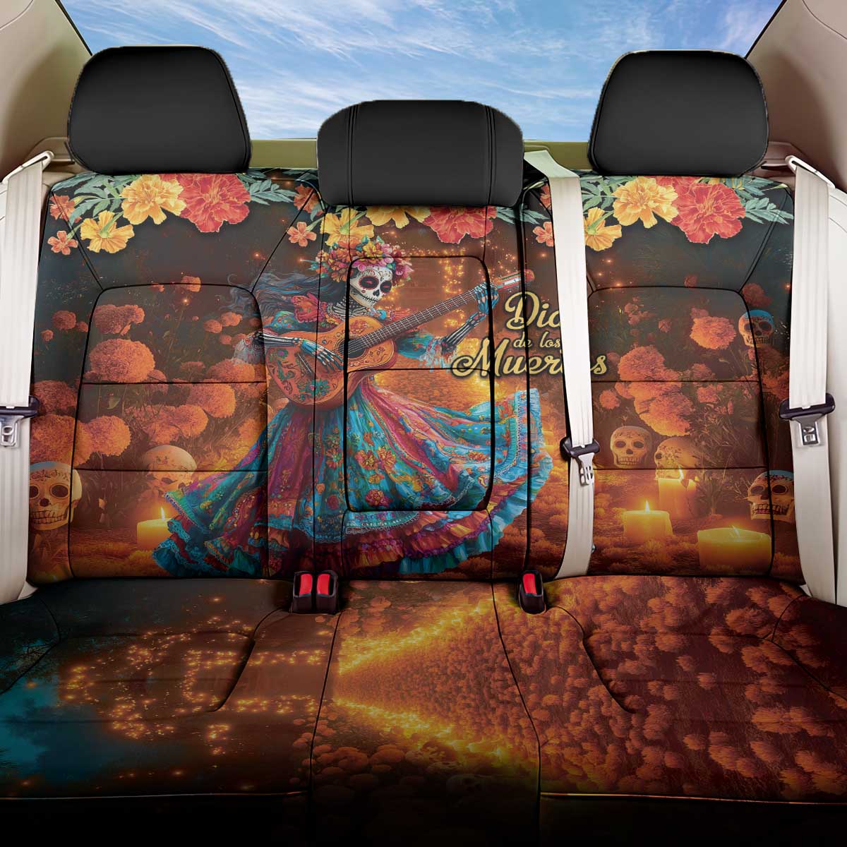 Mexican La Catrina Skeletons Dancing Back Car Seat Cover Dia de Los Muertos Verion 2 LT9 - Wonder Print Shop