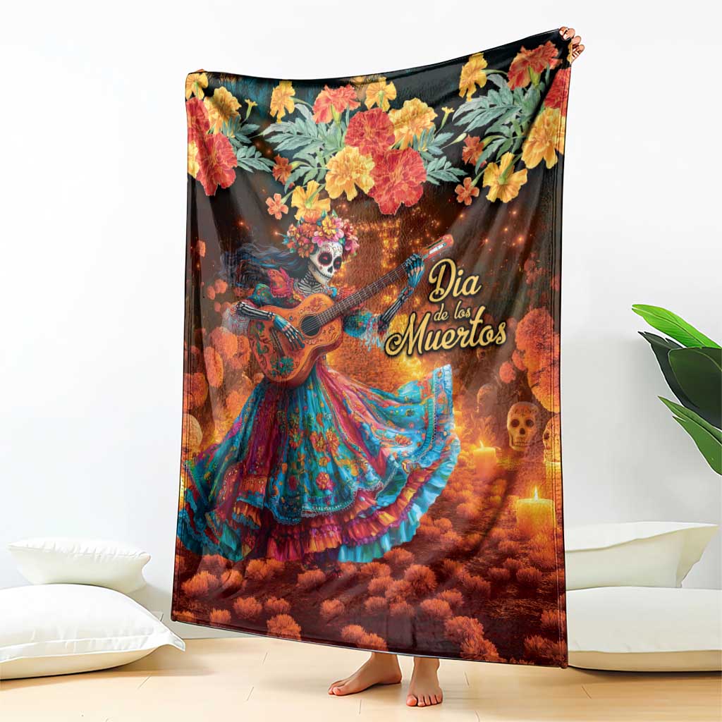 Mexican La Catrina Skeletons Dancing Blanket Dia de Los Muertos Verion 2